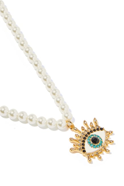Imitation Pearl Evil Eye Pendant Necklace